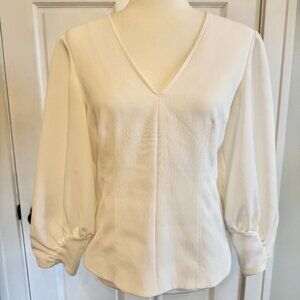 Tibi Cream V-Neck Long Sleeve Blouse